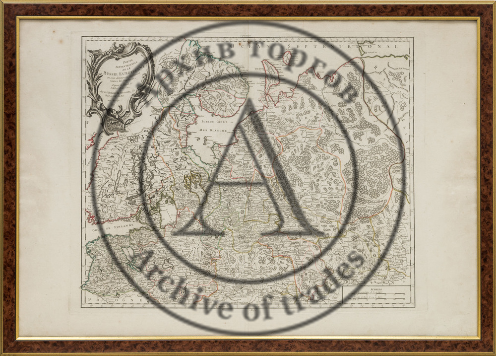 Карта Российской империи. Partie Septentrionale De La Russie Europeenne ou sont distinguees exactement toutes les Provinces, d’apre le detail de l’Atlas Russien. Par le Sr. Robert de Vaugongy fils. Geog. Ordin de Roi. 1753