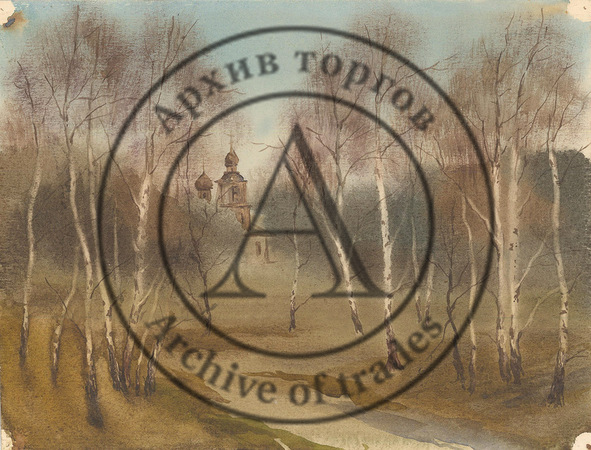 Пейзаж с березками и церковью