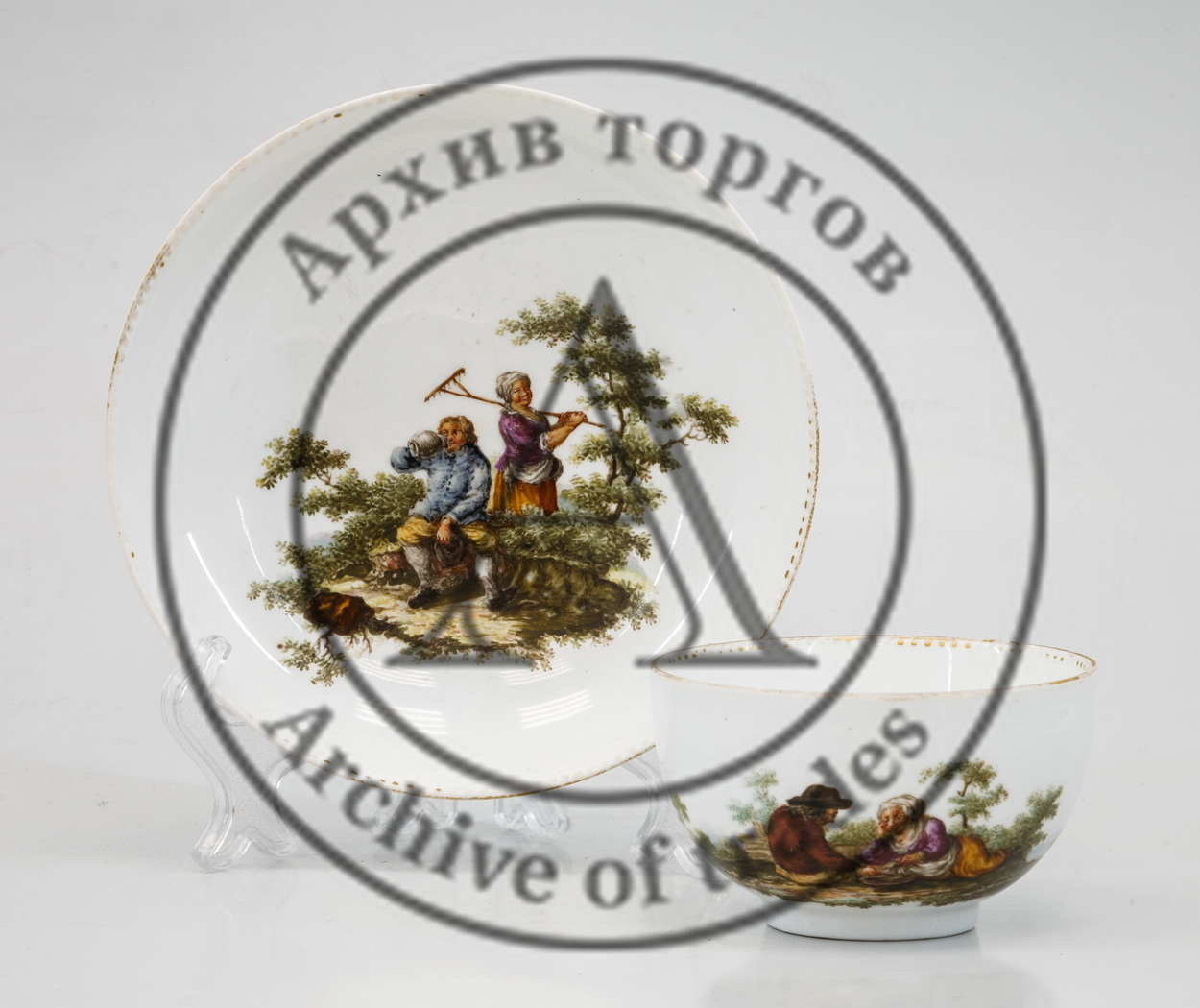 Чайная пара со сценами сельской жизни.