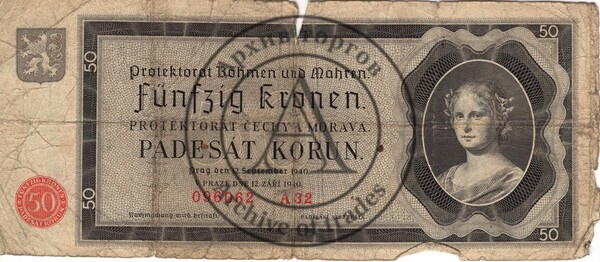 50 крон. Оккупированная Чехословакия